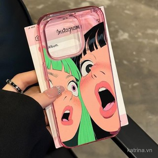 Ốp điện thoại trong suốt cao hai cô gái ngạc nhiên cho iPhone 11 X XS XR XSMAX 13 14 15 16 ProMax 12 PRO 14 15 16 PLUS QYJS Ốp mềm chống sốc bảo vệ bán trong suốt XDS5