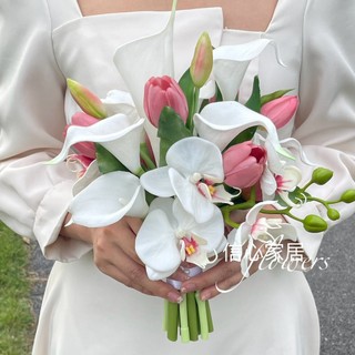 Bó hoa cưới cầm tay cô dâu, hoa chụp ảnh , phụ kiện cưới từ hoa rum và lan cao su siêu xinh CEvERIA C0257
