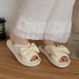 XIXITIAO Dép Nhà Thoải Mái Thời Trang Dễ Thương Nơ Vải Lanh Cotton Bốn Mùa Đa Năng Nữ