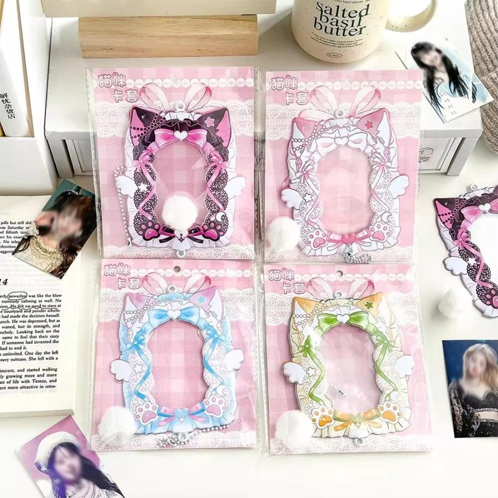 GUSTAVA Nơ Thẻ Ảnh Tay Áo, Kpop Có Móc Khóa Photocard Giá Đỡ, Kawaii Y2K 3 Inch ID Huy Hiệu Cho Bé Gái