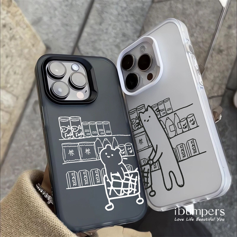ibumpers Ốp Điện Thoại iPhone Đơn Giản Vui Vẻ Mua Sắm Cặp Đôi Họa Tiết Mèo Ốp Lưng Trong Suốt Nhám Mờ Chống Bẩn Chống Sốc Cho IPhone 16 15 14 12 13 11 Pro Max IP 7 8 Plus X XS XR