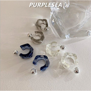 [Ưu đãi đặc biệt] Bông tai Acrylic hình chữ C không đều dành cho nữ Bông tai vòng nhựa nhiều màu trong suốt Bông tai hình học nhiều mảnh Bông tai đinh tán phong cách Hàn Quốc