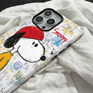 Ốp điện thoại 2 trong 1 phác thảo Snoopy tương thích với iPhone 15 Pro Max, Apple 16 14 Plus 11 / 12 / 13 Pro Max, vỏ bảo vệ chống sốc mới