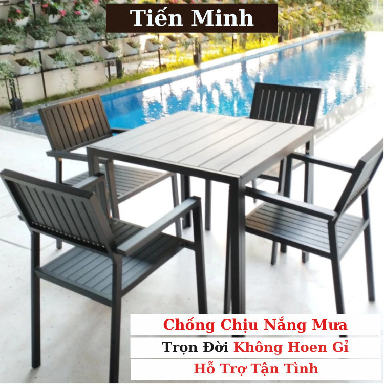 Bộ bàn ghế sân vườn ngoài trời Vuông Bàn ghế ban công ngoài trờ Composite Bàn ghế ngoài trời - TM22