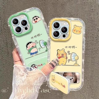 Vỏ gương trang điểm hoạt hình dễ thương + Giá đỡ cho iPhone 11 16 15 14 13 12 Pro Xs Max XR X 6 6s 7 8 Plus Vỏ điện thoại TPU mềm Ốp lưng bảo vệ chống sốc