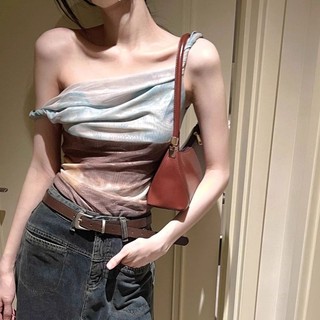 Màu Gradient Smudge Màu Sắc Tương Phản Gạc Cảm Giác Cao Cấp Tranh Sơn Dầu Series Không Đều Camisole Nữ Mùa Hè Phong Cách Hàn Quốc Ngắn quây Bên Trong Ngọt Cay Top