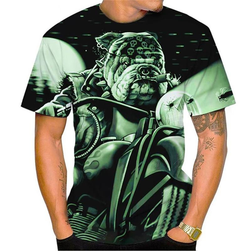 Áo thun in hình chó sói hài hước cho nam giới, xu hướng hip hop, thời trang streetwear Harajuku, áo cổ tròn tay ngắn mùa hè, áo oversized