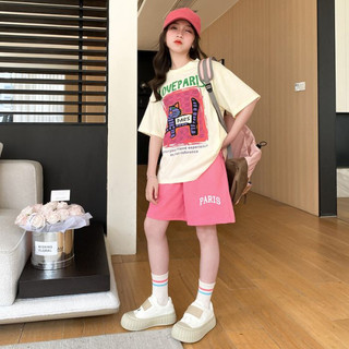 Bộ đồ mùa hè cho bé gái – Áo thun tay ngắn in họa tiết + Quần short thoải mái, phong cách Hàn Quốc