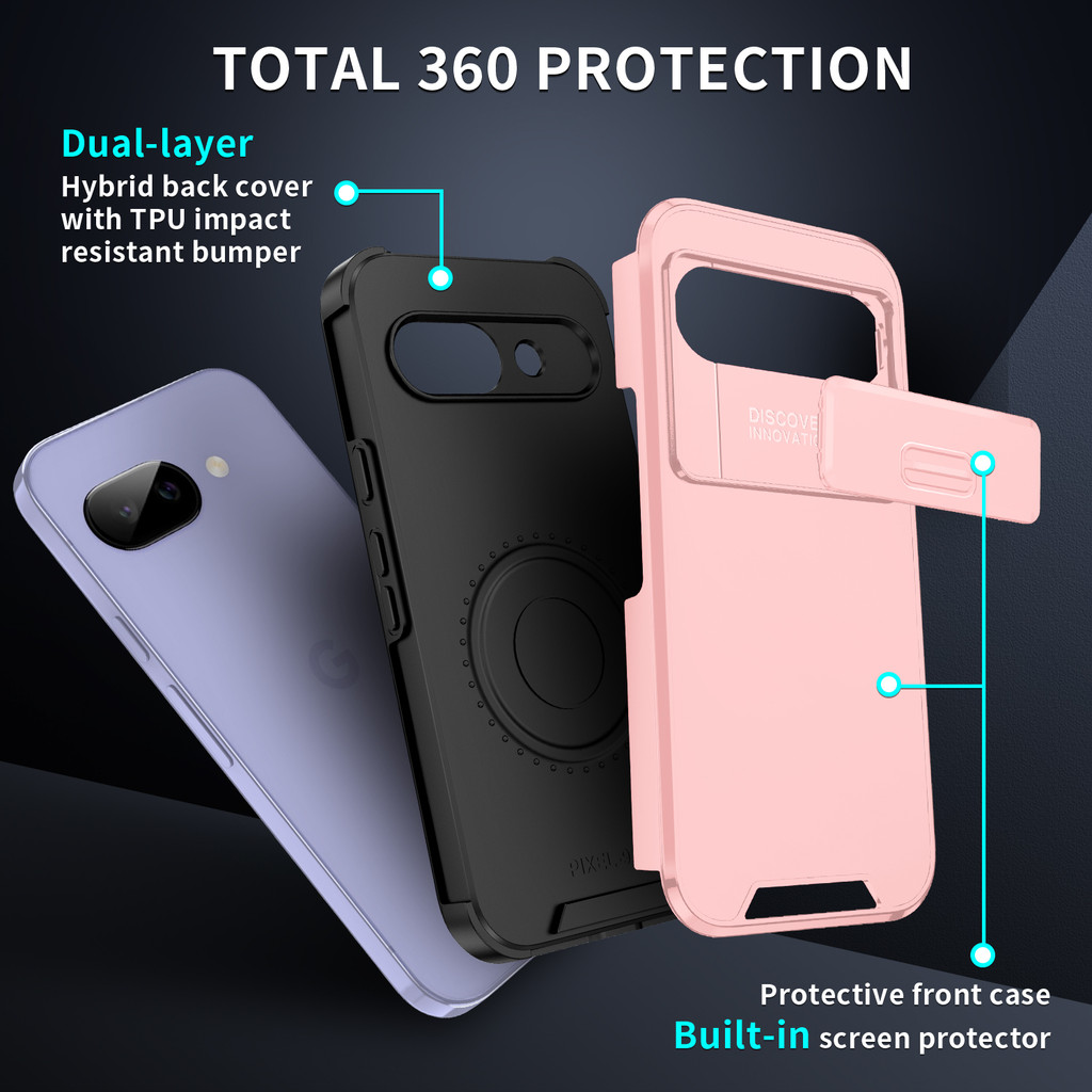 Ốp Chống Sốc 2 Trong 1 Cho Google Pixel 9A 9 XL 8 8A 7 6A 9 Pro 5G 4G Trượt Camera Vòng Đứng Mặt Sau Vỏ Điện Thoại