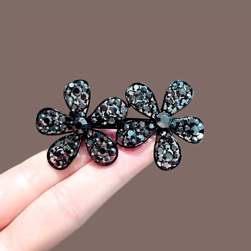 MAUROPOLI Kẹp tóc hoa đính kim cương giả đen cao cấp, kẹp mùa xuân, kẹp nửa đầu cho nữ
