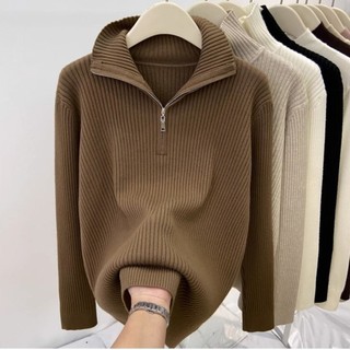 Phong Cách Mới Nửa Cổ Cao Cổ Áo Len Nữ Kéo Cổ Áo Polo Top Thu Đông Kích Thước Lớn Ấm Rời Bao Bụng Thời Trang Kn
