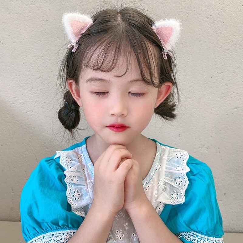 Ngọt Ngào Mềm Mại Sang Trọng Tai Mèo Kẹp Tóc Đáng Yêu Lông Thú Tai Barrettes Mũ