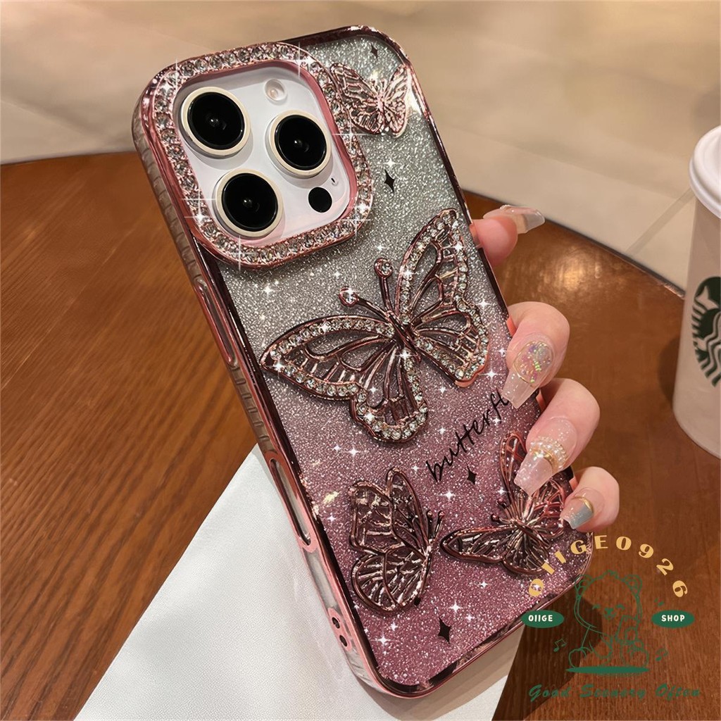 【 Ốp lưng iphone16 】 Vỏ điện thoại hình con bướm lấp lánh kim cương iphone16 Pro Max 15 14 13 12 11 cho vỏ iPhone Vỏ mềm silicon TPU chống sốc