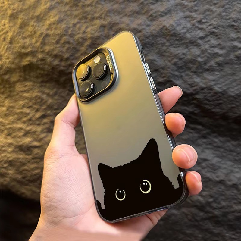 Dành Cho Xiaomi Redmi Note 14 13 12 11 Pro Plus 5G 10 Pro 12S 11S Redmi 14C 13 13C 12 4G Họa Tiết Mèo Đen Dễ Thương IMD Kim Loại Cứng Chống Sốc