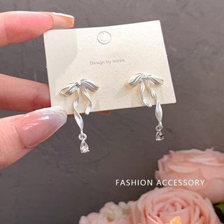 Bowknot Ruy Băng Zircon Bông Tai Nữ Tính Khí S925 Bông Tai Kim Bạc