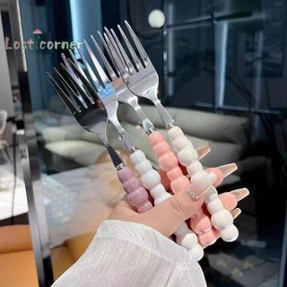 [Lostcorner] Phuộc Tay Cầm Ngọc Trai Cho Món Tráng Miệng Hộ Gia Đình Bít Tết Nĩa Inox Salad Nĩa Món Tráng Miệng Pasta Nĩa Phụ Kiện Nhà Bếp Tiện Ích [Mới]