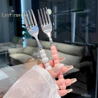[Lostcorner] Phuộc Tay Cầm Ngọc Trai Cho Món Tráng Miệng Hộ Gia Đình Bít Tết Nĩa Inox Salad Nĩa Món Tráng Miệng Pasta Nĩa Phụ Kiện Nhà Bếp Tiện Ích [Mới]