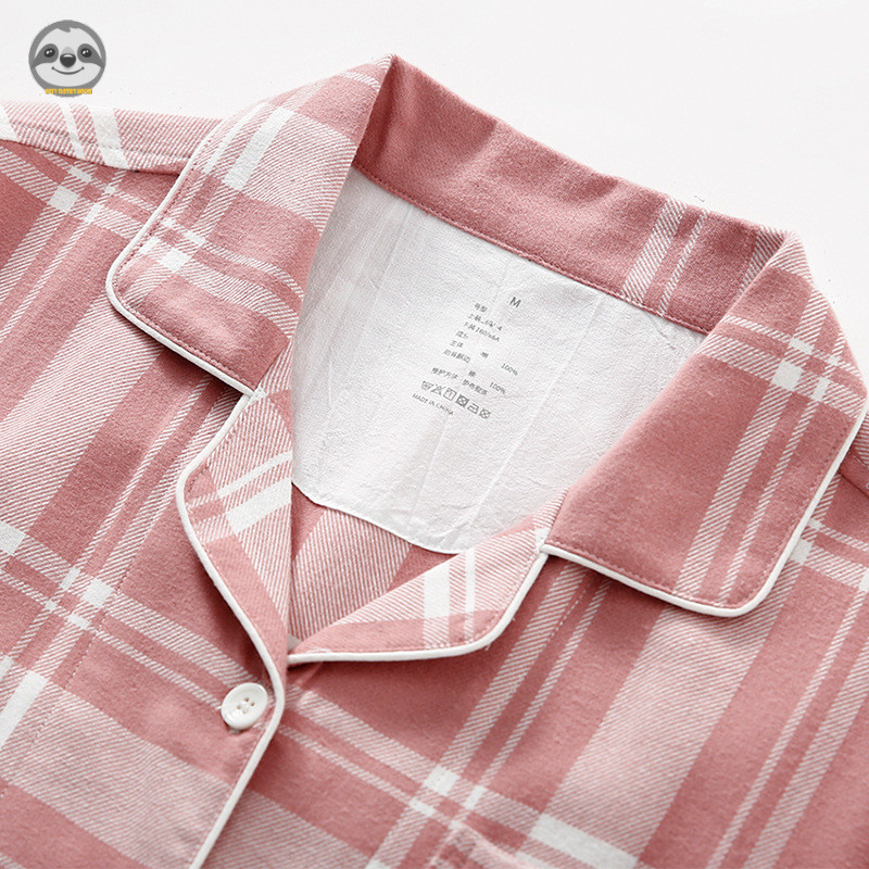 Phong cách Nhật Bản Phong cách Muji / Đồ ngủ Flannel kẻ sọc rộng / Bộ đồ ngủ cặp đôi Cotton / Đồ ngủ kẻ sọc mềm mại thoải mái
