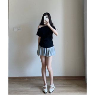 Áo Thun Kiểu Lệch Vai Tay Ngắn Rơi Dành Cho Nữ