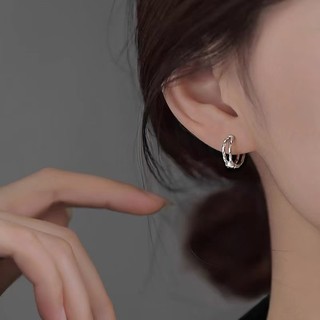 Bạc 925 Kim Hai Lớp Trơn Vòng Bông Tai Nhẹ Sang Trọng Niche 2024 Mới Bán Chạy Bông Tai Nữ Cao Cấp