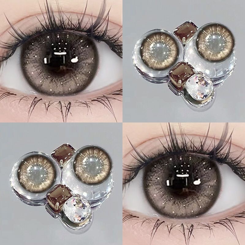 Set 2 Kính Áp Tròng Màu Đen contact lenses 0 ~ -8.00 black len 14.2mm lens cận lens nâu bean black 996