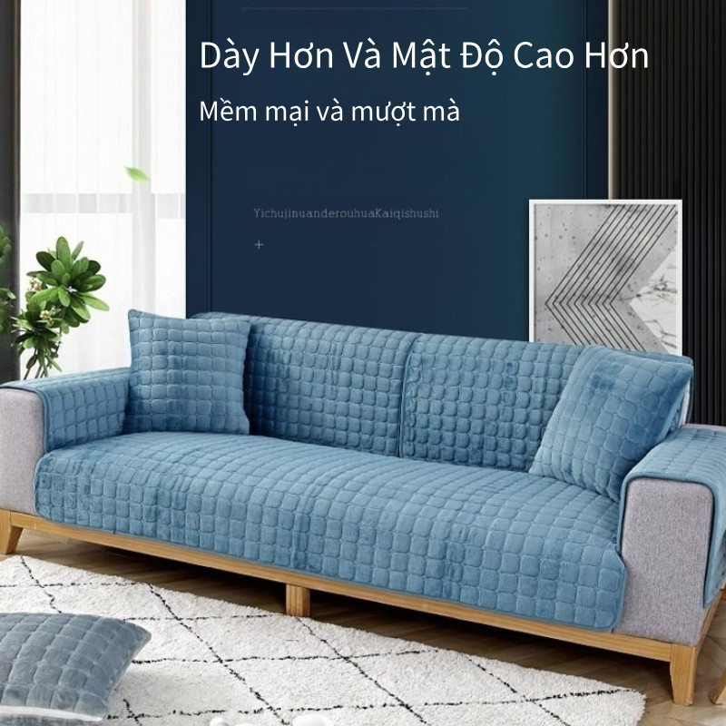 Vải Flannel Sofa Đệm Chống Trơn Trượt Dày，Vỏ Bọc Đệm Ghế Sofa Bốn Mùa Bằng Vải Flannel Dày Màu Trơn Không Trượt Thoáng