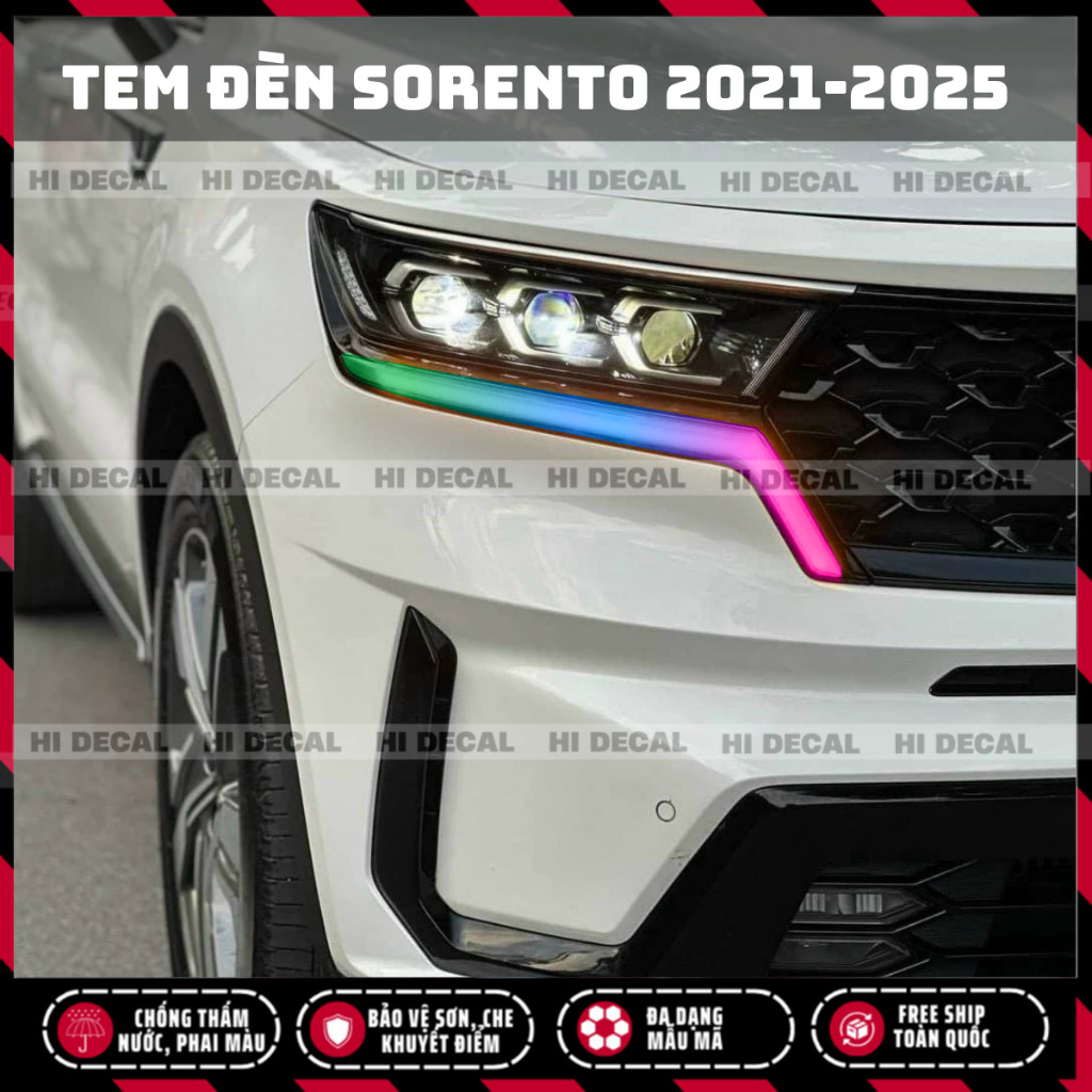 Tem dán đèn Sorento 2020 - 2024, decal trang trí đèn Sorento bền màu chống xước