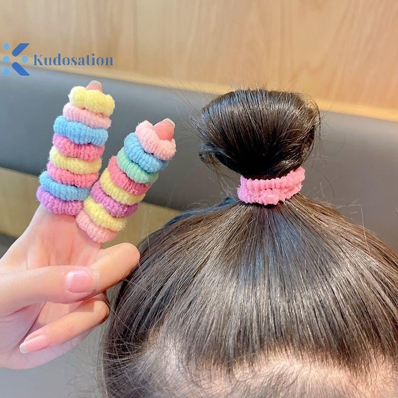 Kudosation 100 Chiếc Bé Gái Nhiều Màu Sắc Dây Buộc Tóc Bộ Nylon Cao Su Co Giãn Cao Su Trẻ Em Vòng Tròn Tóc Trẻ Em Dây Buộc Tóc Phụ Kiện Tóc