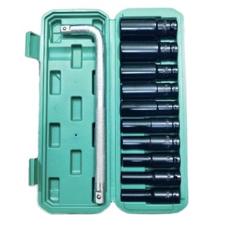 ComBo 10 Đầu Tuýp Khẩu Đen Dài 78mm hệ 1/2inch Từ 8 Đến 24 (Tặng Cần Siết Chữ L dài 25cm)