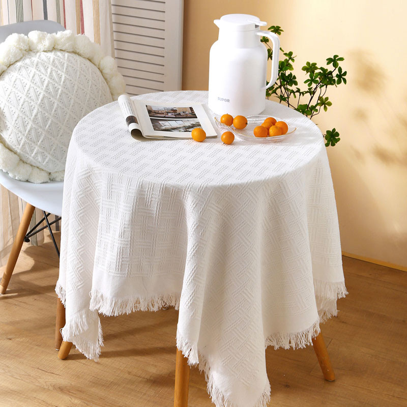 Khăn Trải Bàn Phong Cách Bắc Âu,Khăn trải bàn sợi cotton thô dệt 3D,90*90cm Khăn trải bàn tròn