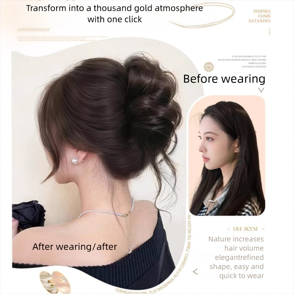 [Vận chuyển nhanh] Bộ tóc giả đầu Bun SIMPLEAID, Kẹp móng vuốt tóc tổng hợp lông tơ, Phụ kiện tóc xoăn màu nâu tự nhiên