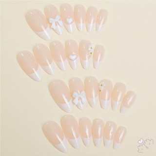 Móng tay giả hạnh nhân khỏa thân có đầu trắng Siêu linh hoạt Móng tay giả lâu trôi để mặc hàng ngày và các bữa tiệc