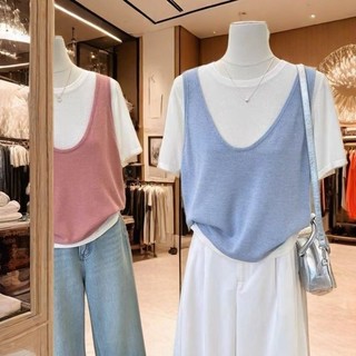 M-4XL Size Lớn Top Nữ 150kg Giả Hai Mảnh Tay Ngắn Hàng Đầu Thời Trang Rời Khâu Băng Lụa Áo Thun Tay Ngắn Nữ Mùa Hè Rời Quần Áo Đơn Giản Phù Hợp Với Béo Sister Top Size Lớn Quần Áo Nữ