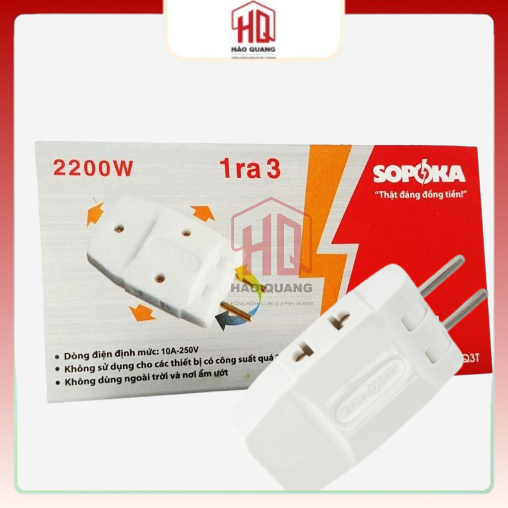 Ổ CẮM CHIA ĐIỆN ĐA NĂNG SOPOKA CHÍNH HÃNG – CHỊU TẢI CAO 2200W – CHIA 3/Q3T – AN TOÀN & BỀN BỈ
