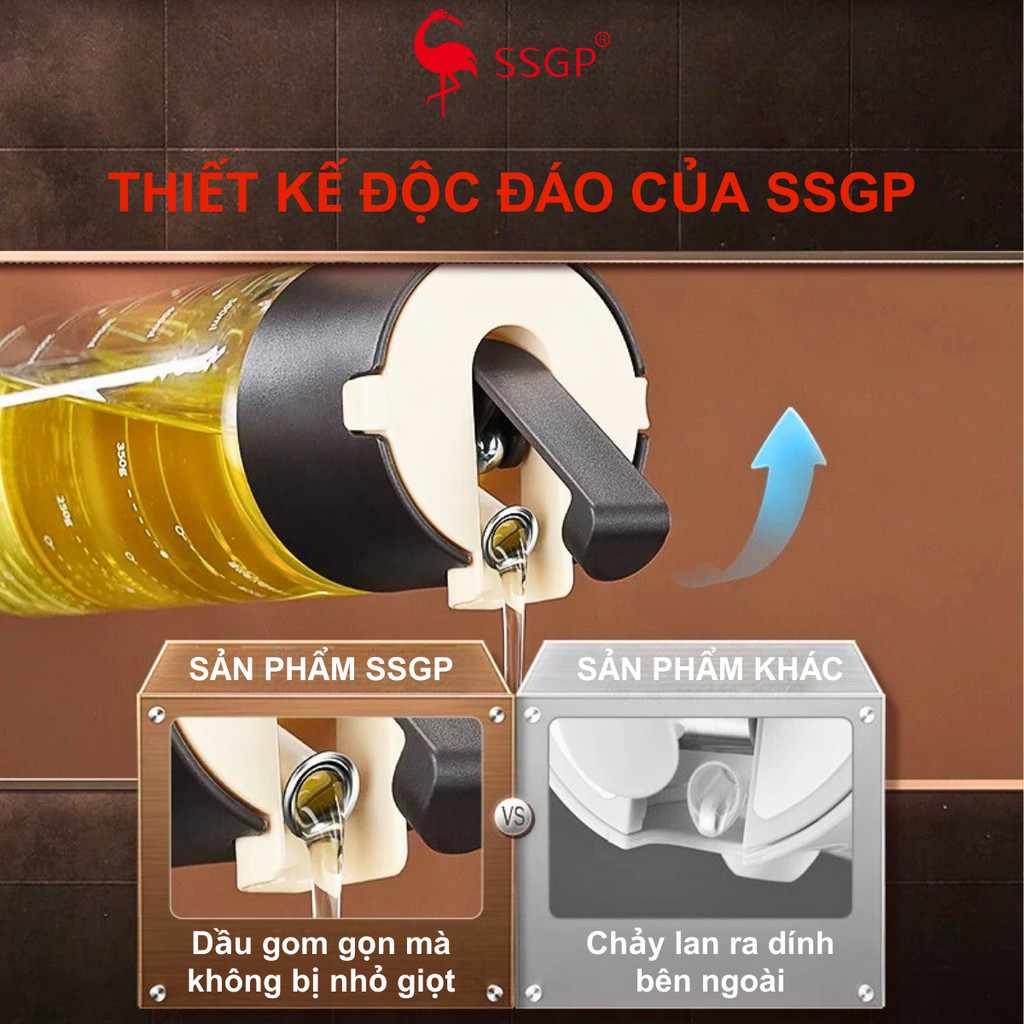 Bình đựng dầu ăn thủy tinh Munich cao cấp SSGP - SS14501 chai đựng dầu ăn, nước mắm, mở nắp tự động