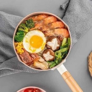 Chảo chống dính lúa mạch, tay cầm bằng gỗ phong cách hàn quốc dùng cho mọi loại bếp, không kèm nắp