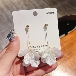 Hoa tai hoa vỏ sò mẫu dài đơn giản Kim bạc S925 hoa Tai Tua Rua Hoa vỏ sò khí chất dễ phối tươi mới cho nữ