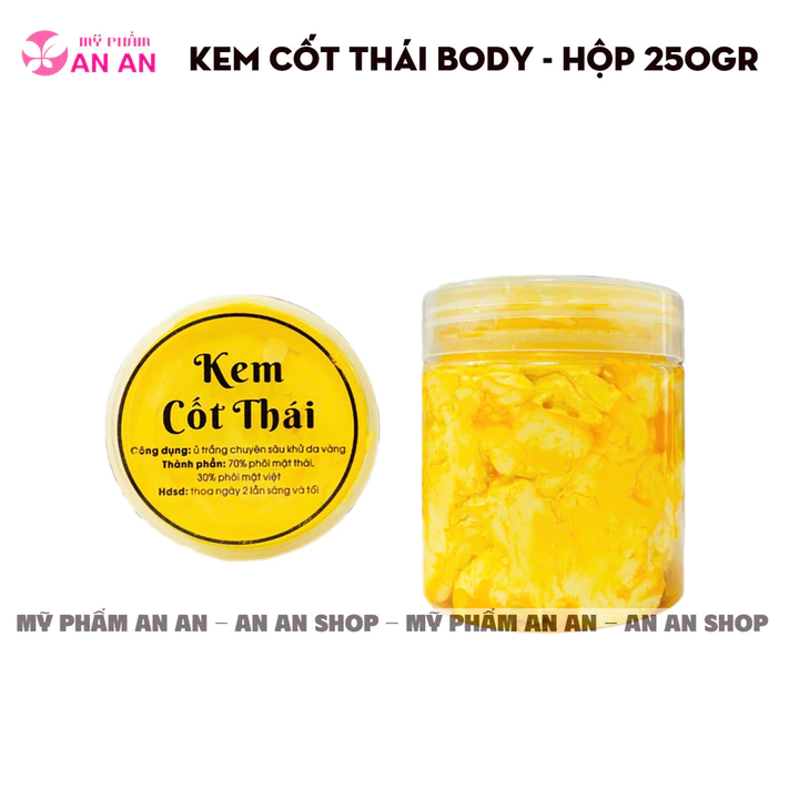 Kem Body Cốt Thái Rỉ Dầu Vàng 250gr, Chất kem xịn và nhanh trắng - Kem body dùng chung với nước lột, hàng loại 1