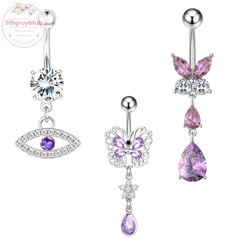 Sthb Thời Trang Trái Tim Bụng Nút Nhẫn Nữ Bé Gái Thép Không Gỉ Tinh Tế Zircon Rốn Nhẫn Trang Sức Cơ Thể Quà Tặng VN
