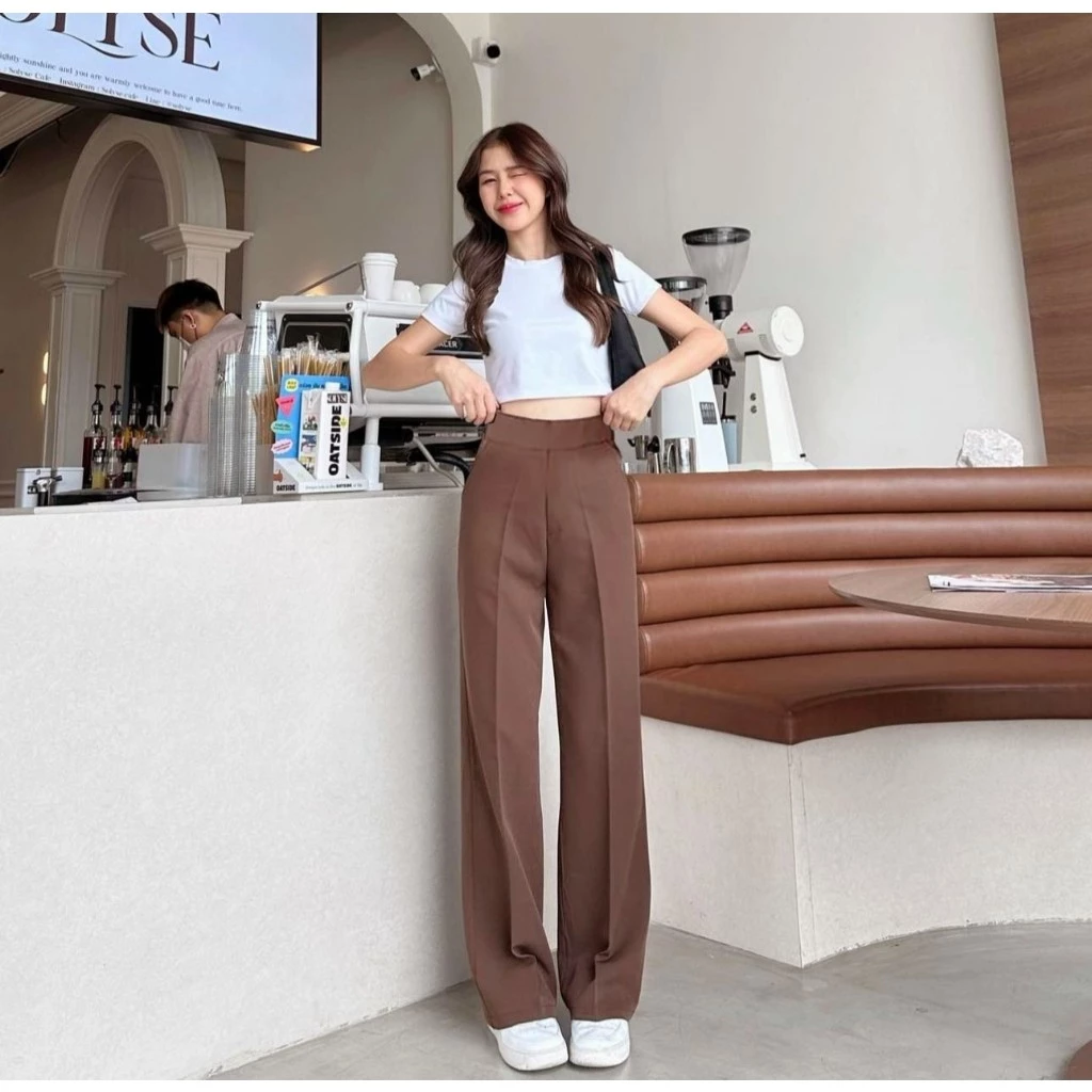Quần tây nữ màu nâu cà phê, Quần tây ống Suông , quần tây công sở cao cấp, quần thiết kế 02