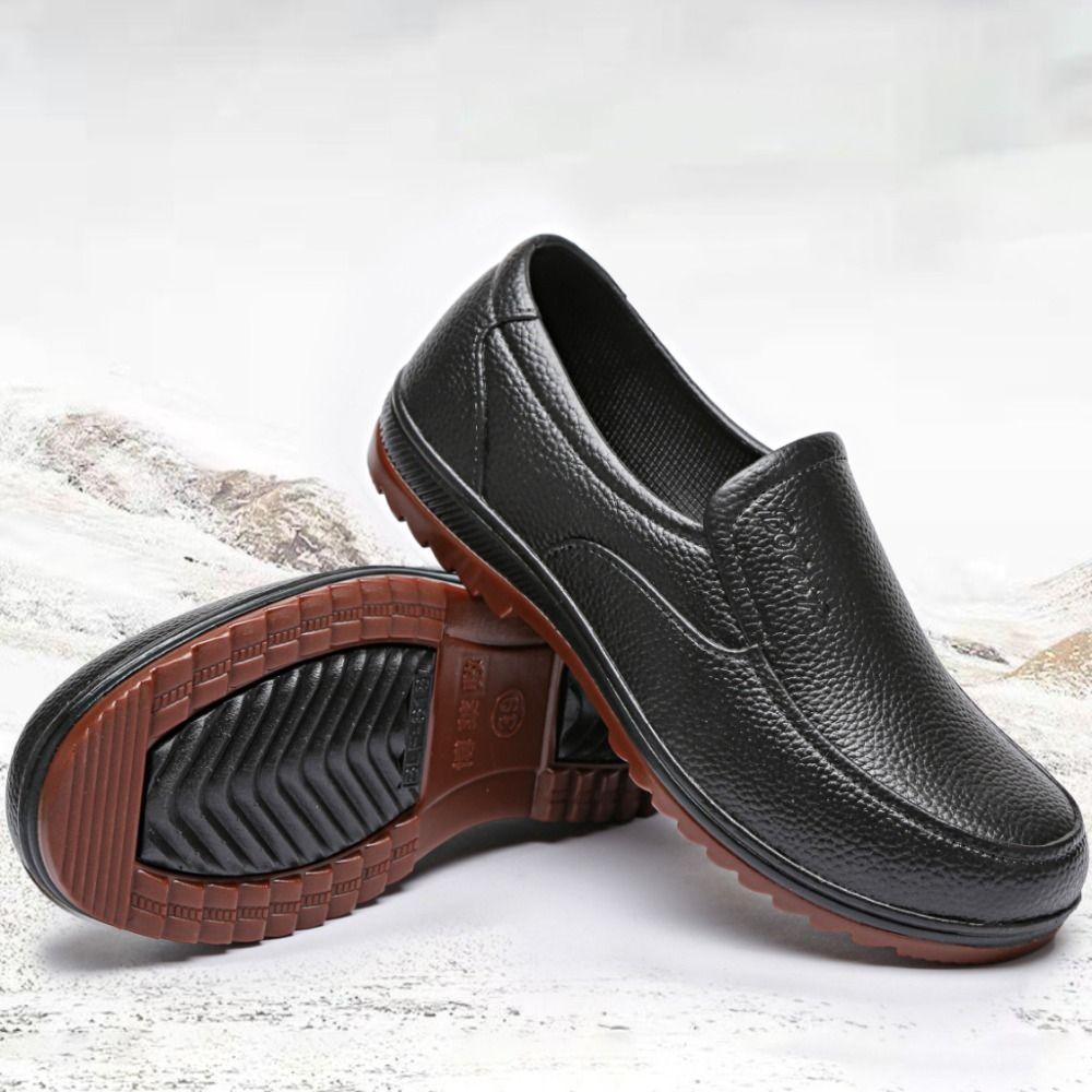 Giày đế gân bò HOBBYIN, Giày đi mưa cắt thấp chống trượt, Giày chống nước nhà bếp chống mài mòn ống ngắn