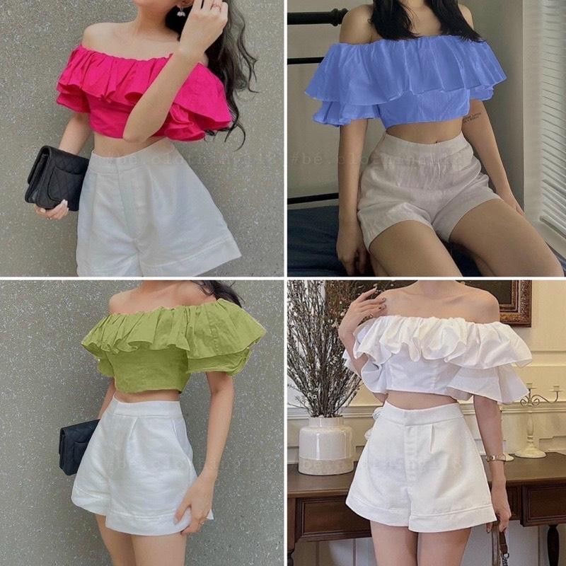 ÁO TRỄ VAI BÈO NHÚN  XINH. A100 Top Nữ