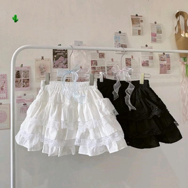 Chân Váy Tầng Phối Ren Xinh Lưng Thun Có Lót Quần Trong Nữ