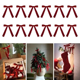 FANGHUI 12 / 24 Cái / bộ Nơ Cây Giáng Sinh, Nơ Nhung Nhung Vintage, Nơ Vòng Hoa Màu Đỏ DIY Trang Trí Ngoài Trời Trong Nhà