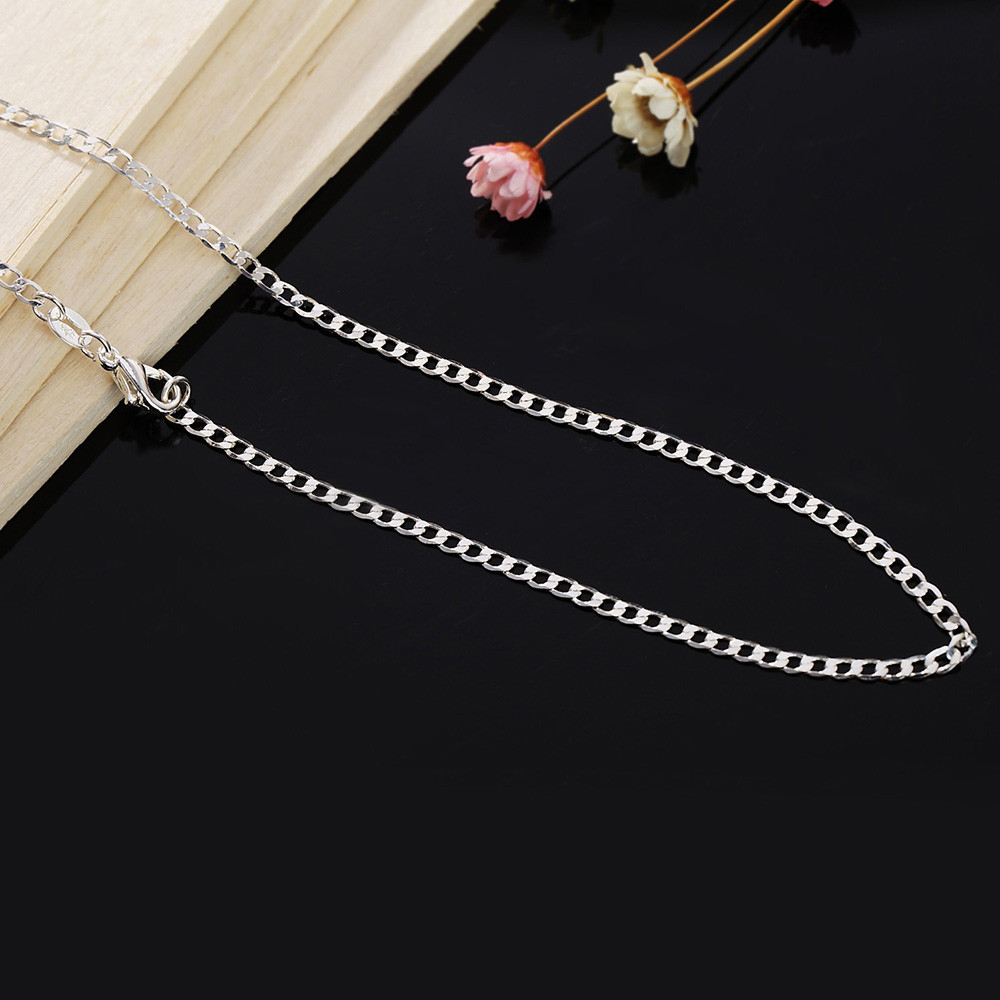 Vòng Cổ Bạc 925 16-30 Inch Cổ Điển 2MM Flat Sideways Dây Chuyền Nữ Trang Sức