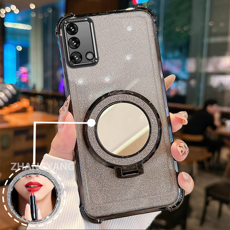 Ốp Lưng Cho OPPO A74 4G A95 4G Ốp Điện Thoại Lấp Lánh Mạ Điện Bốn Góc Với Các Tính Năng Thẩm Mỹ Và Giá Đỡ Gương TPU Mềm