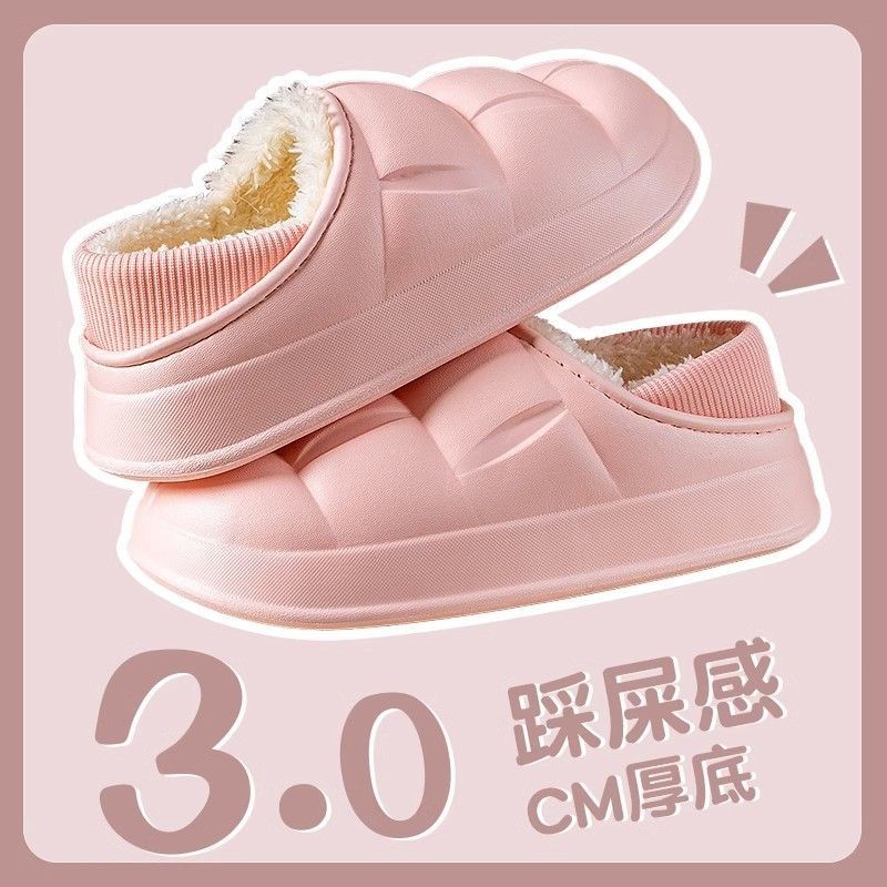 Dép Lê cotton chống thấm nước giày bông đôi lót nhung đế dày cho gia đình trong nhà mẫu mới mùa thu đông 2024 nữ đi bên ngoài