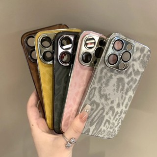 Ốp Điện Thoại Da Báo Viền Mạ Điện Sang Trọng Cho iPhone16 Pro Max 15 14 13 12 11 Pro Max Camera Chống Sốc Bảo Vệ Toàn Diện Ống Kính Ốp Lưng Cứng Chống Rơi