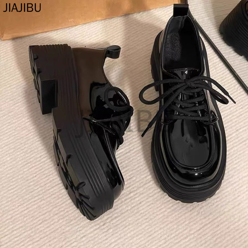 Size 34-42 Giày Nữ Size Lớn Chất Lượng Cao Giày Da Nhỏ Mũi Tròn Chống Trượt Phong Cách Anh Có Gót Dày Giày Buộc Dây Oxford Giày Đi Học Màu Đen Korean Fashion Platform Mary Jane Shoes Japanese JK Uniform Lolita Doll Shoes Giày Công Chúa Cosplay Giày Nhảy