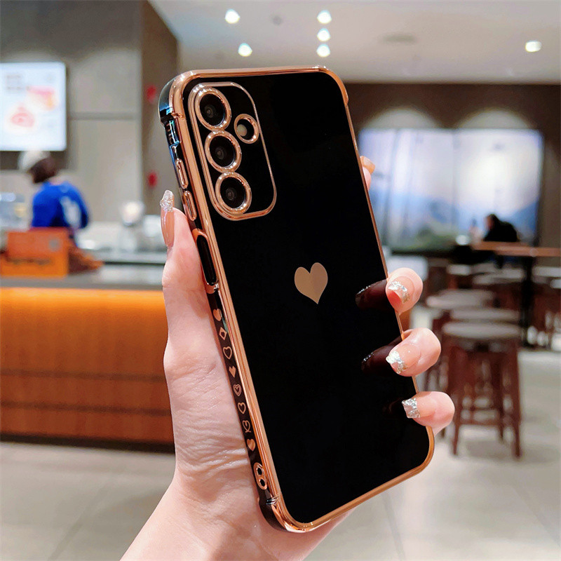 Ốp điện thoại TPU mềm mạ bên trái tim tình yêu sang trọng cho Samsung Galaxy A56 A36 A55 A35 A54 A34 A53 A26 A25 A24 A23 A16 A15 A14 A13 5G Vỏ điện thoại bảo vệ chống sốc